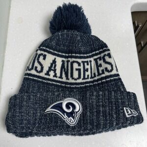 NFL New Era Los Angeles Rams Knit Beanie Pom Hat Navy Blue White Cuffed OSFM